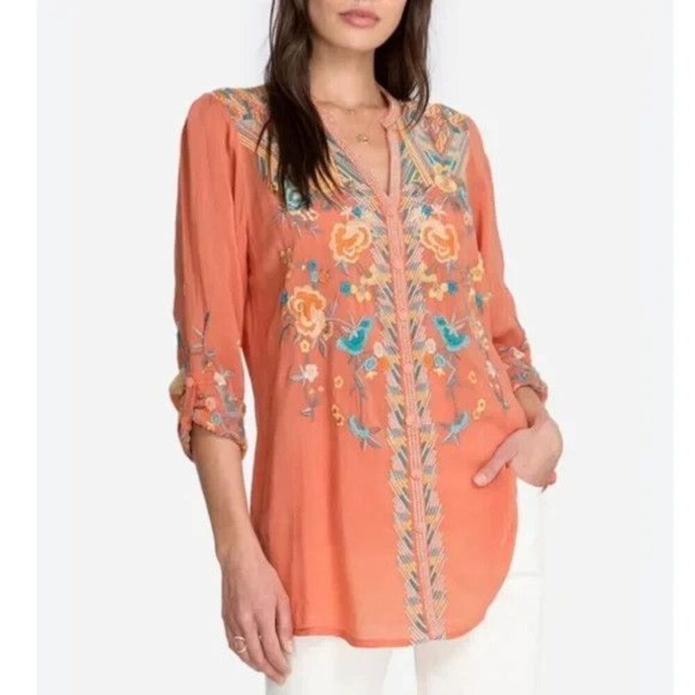 Women's Johnny Was Workshop Jazzie Embroidered Blouse Shirt Top Tunic Small